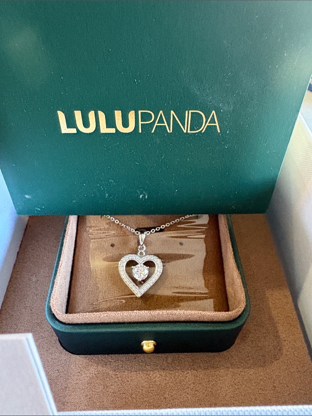 AND Silver Heart Pendant Necklace with Clear Stones